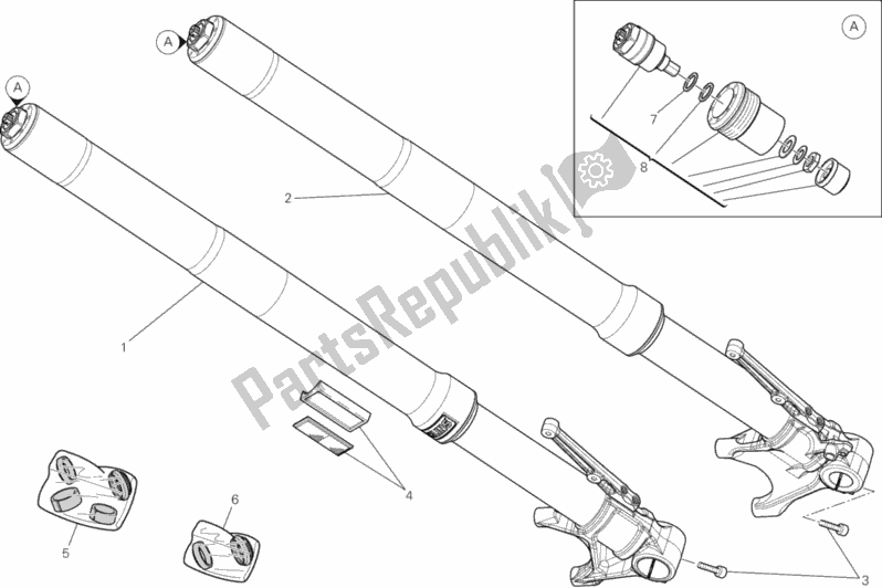Toutes les pièces pour le Fourche Avant du Ducati Multistrada 1200 S Touring USA 2011